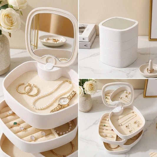 4 Layers Jewellery Box, 360 Degree Rotating Jewelry Box,