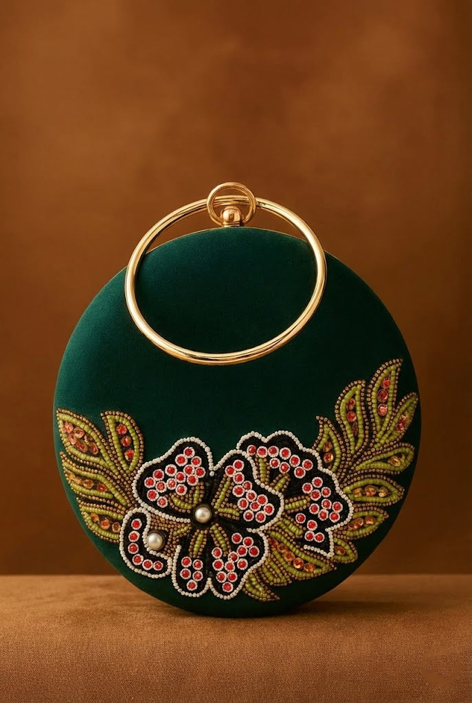 Embroidery Round Party Clutch
