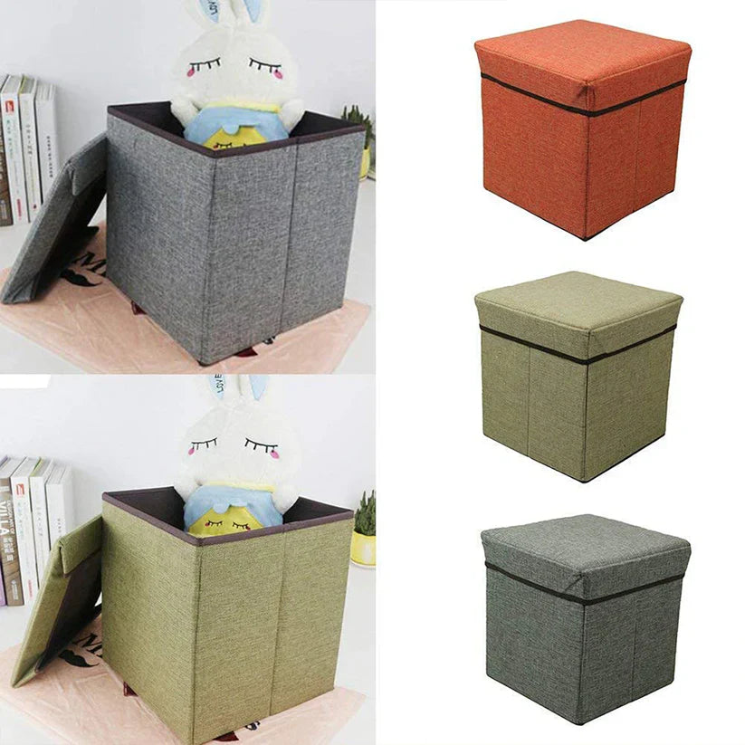 Living Room Cube Shape Sitting Stool with Storage Box.