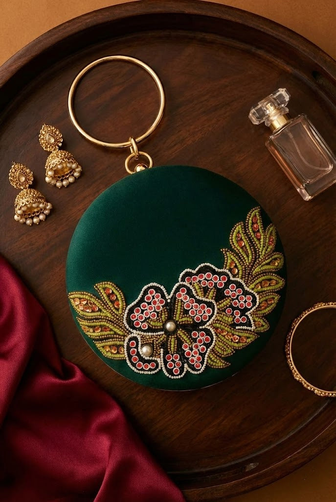 Embroidery Round Party Clutch