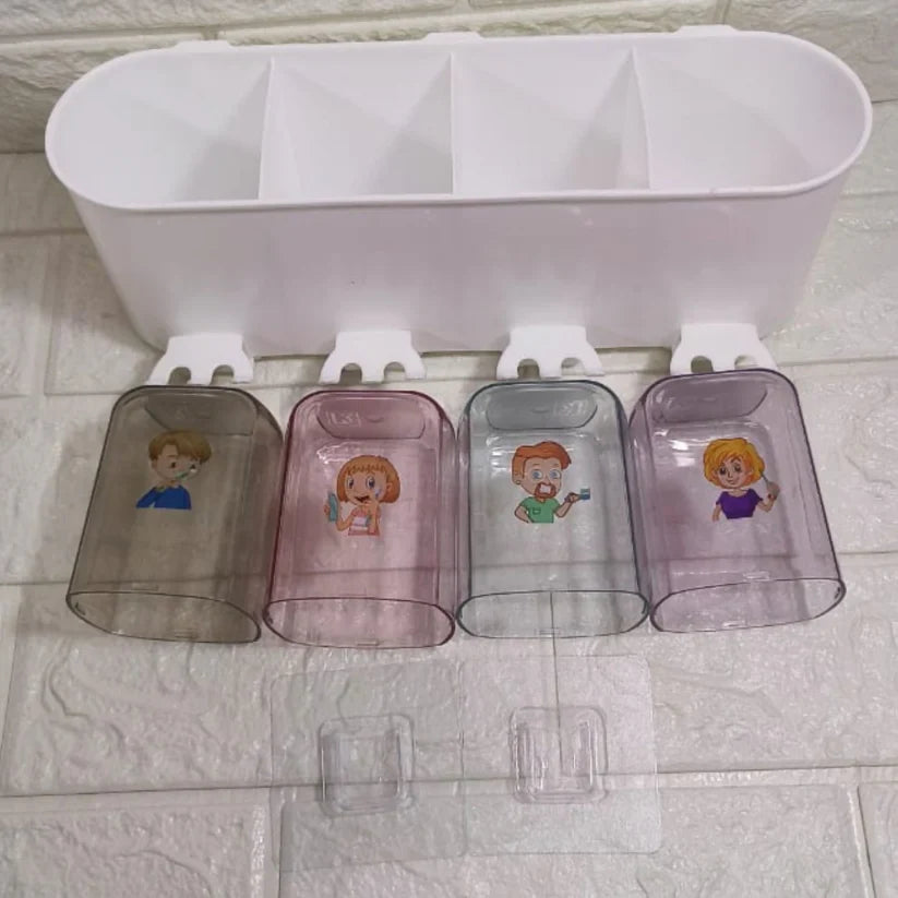 Toothbrush Holders & Storage Rack with 4 Cute Cartoon Cups